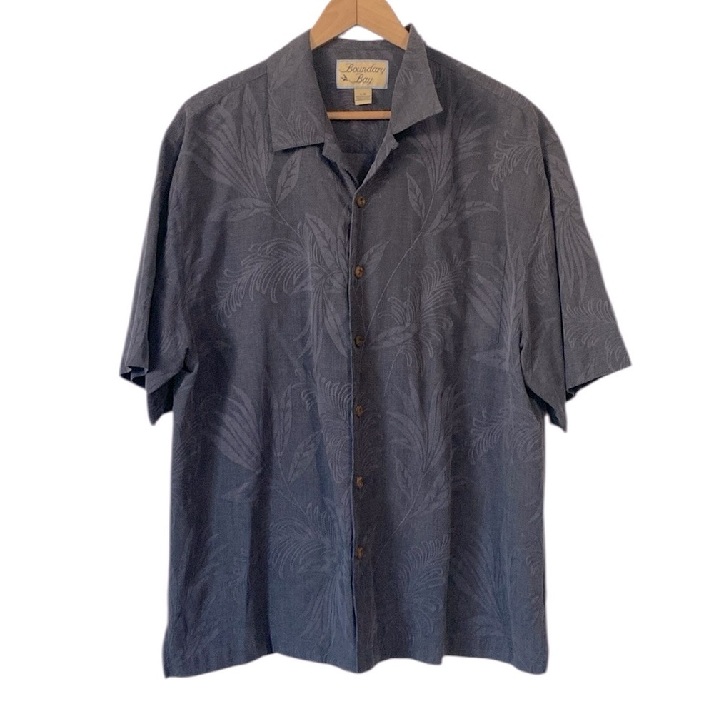 Boundary Bay Silk short sleeves palm leaves print button front shirt Large